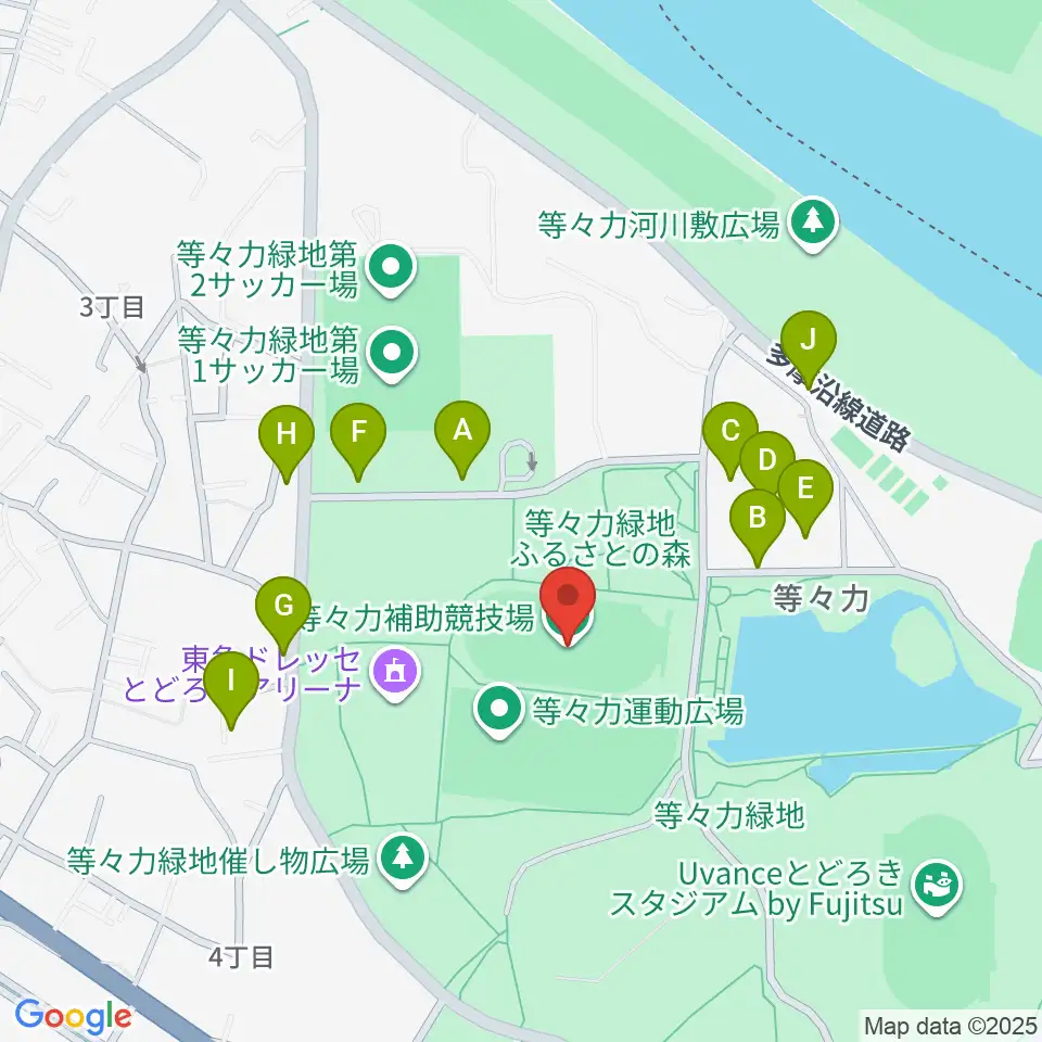 等々力補助陸上競技場周辺の駐車場・コインパーキング一覧地図