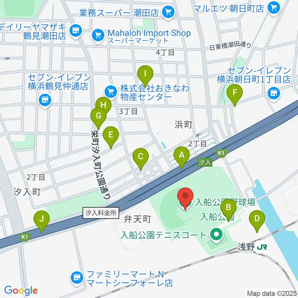 入船公園野球場周辺の駐車場・コインパーキング一覧地図