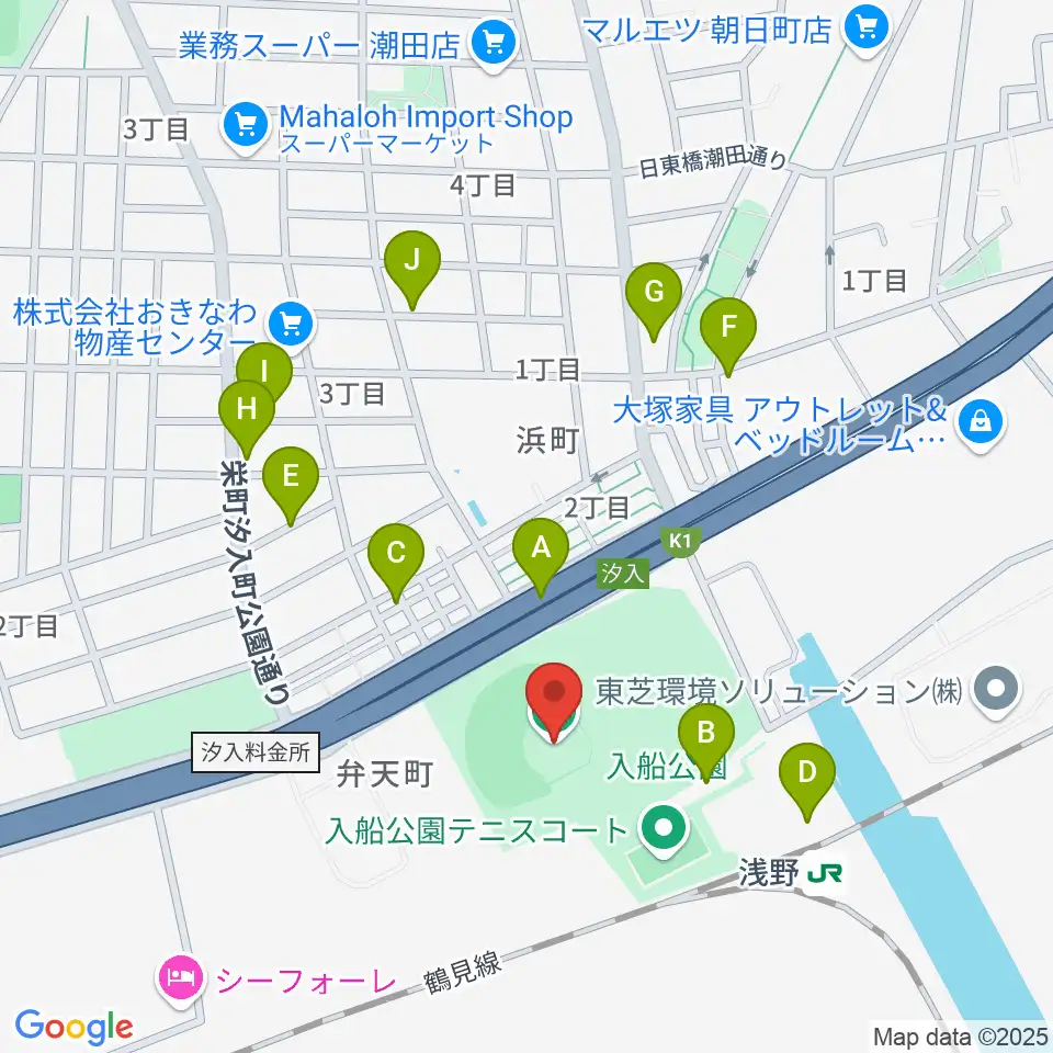 入船公園野球場周辺の駐車場・コインパーキング一覧地図