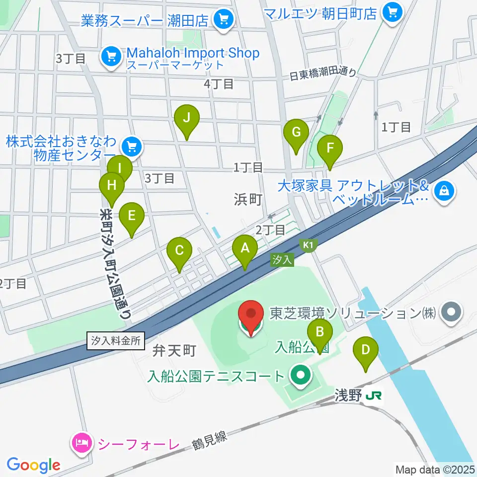 入船公園野球場周辺の駐車場・コインパーキング一覧地図