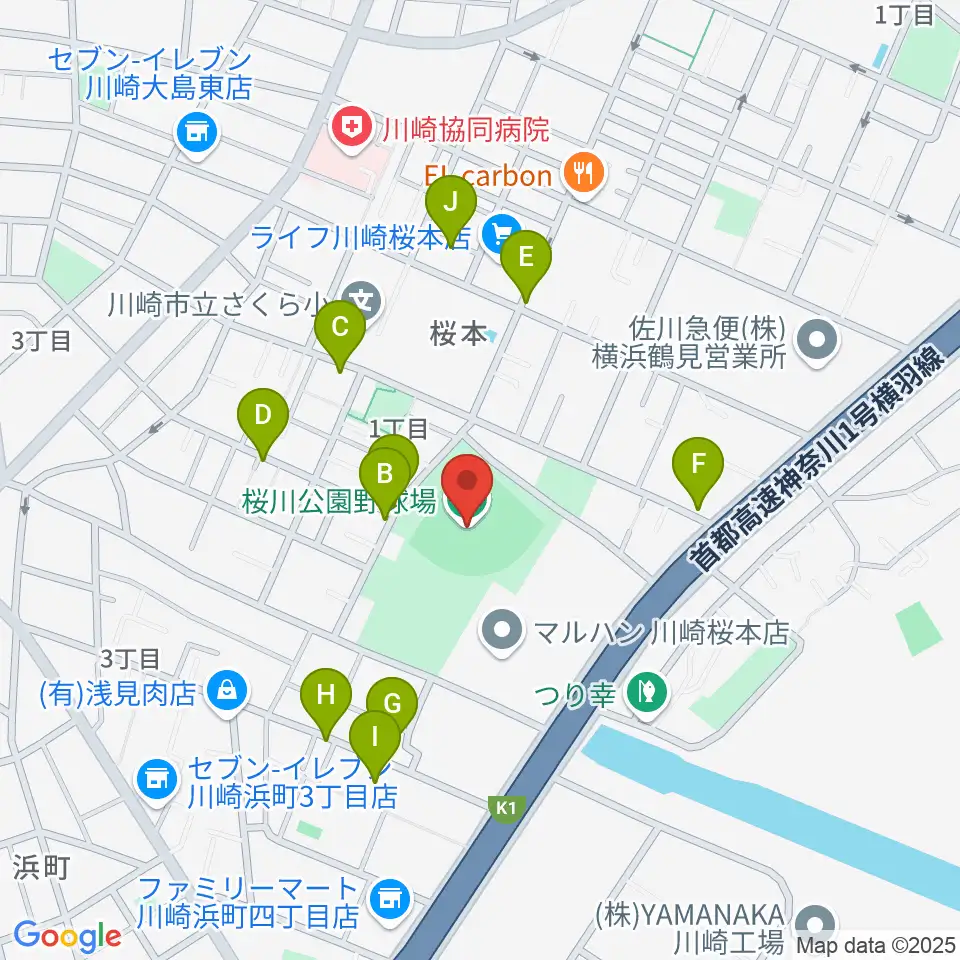 桜川公園野球場周辺の駐車場・コインパーキング一覧地図
