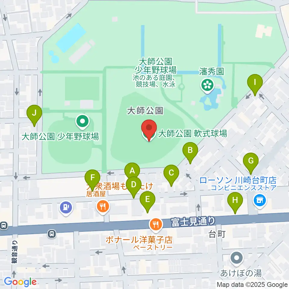 大師球場周辺の駐車場・コインパーキング一覧地図