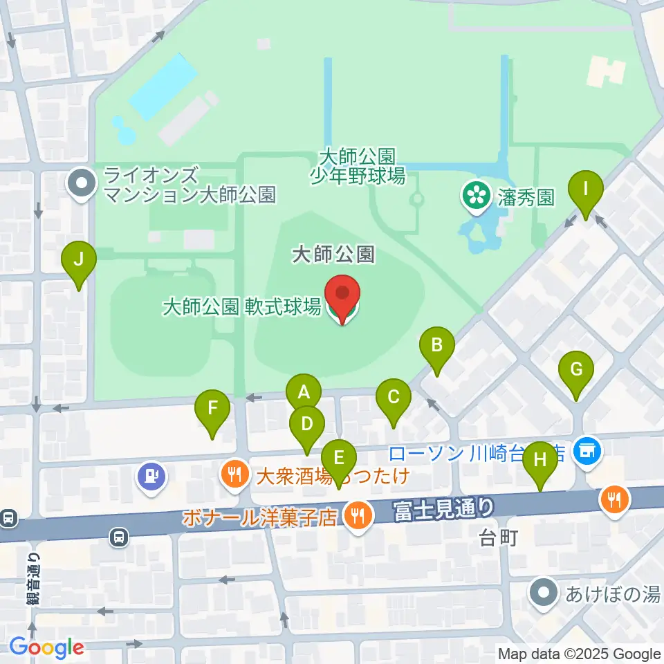 大師球場周辺の駐車場・コインパーキング一覧地図