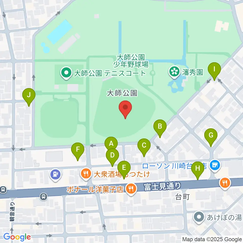 大師球場周辺の駐車場・コインパーキング一覧地図