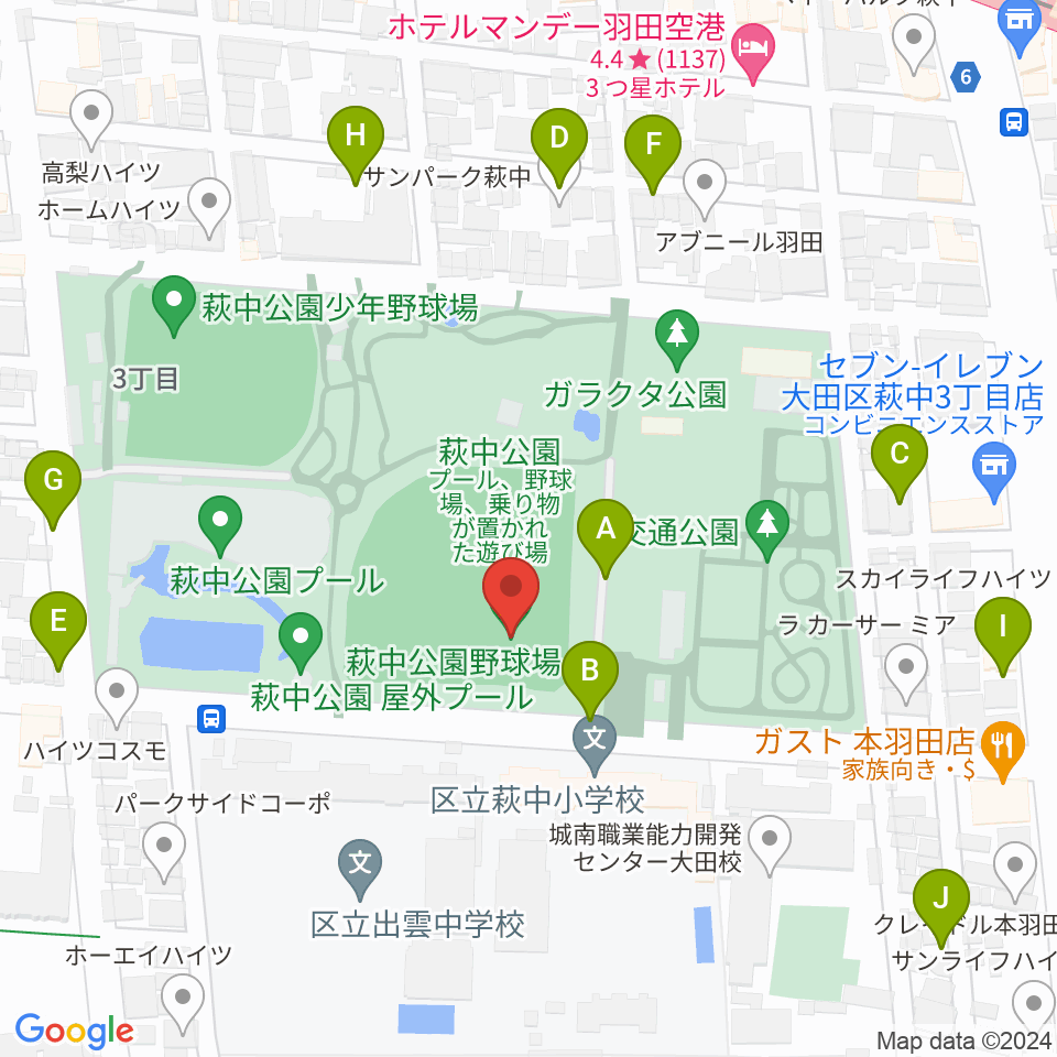 萩中公園野球場周辺の駐車場・コインパーキング一覧地図