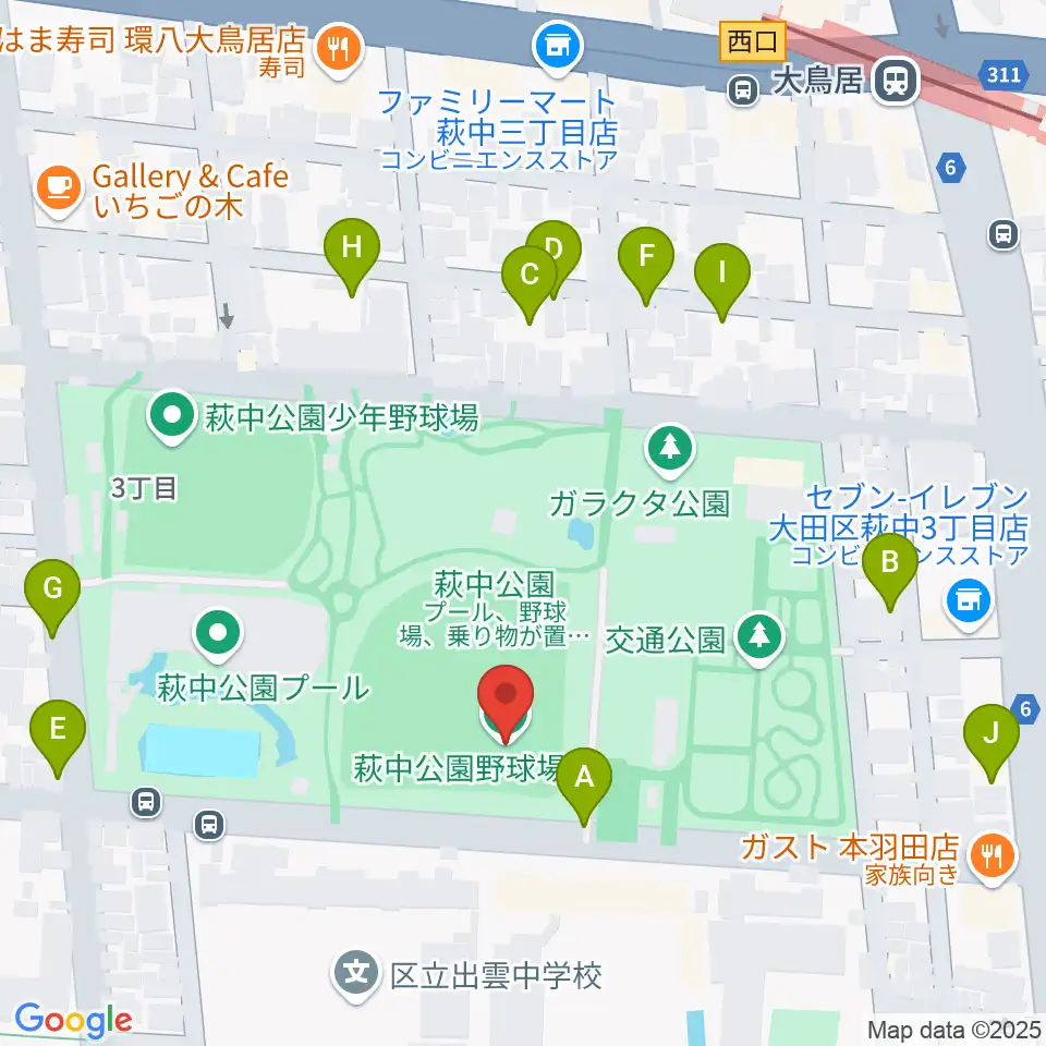 萩中公園野球場周辺の駐車場・コインパーキング一覧地図