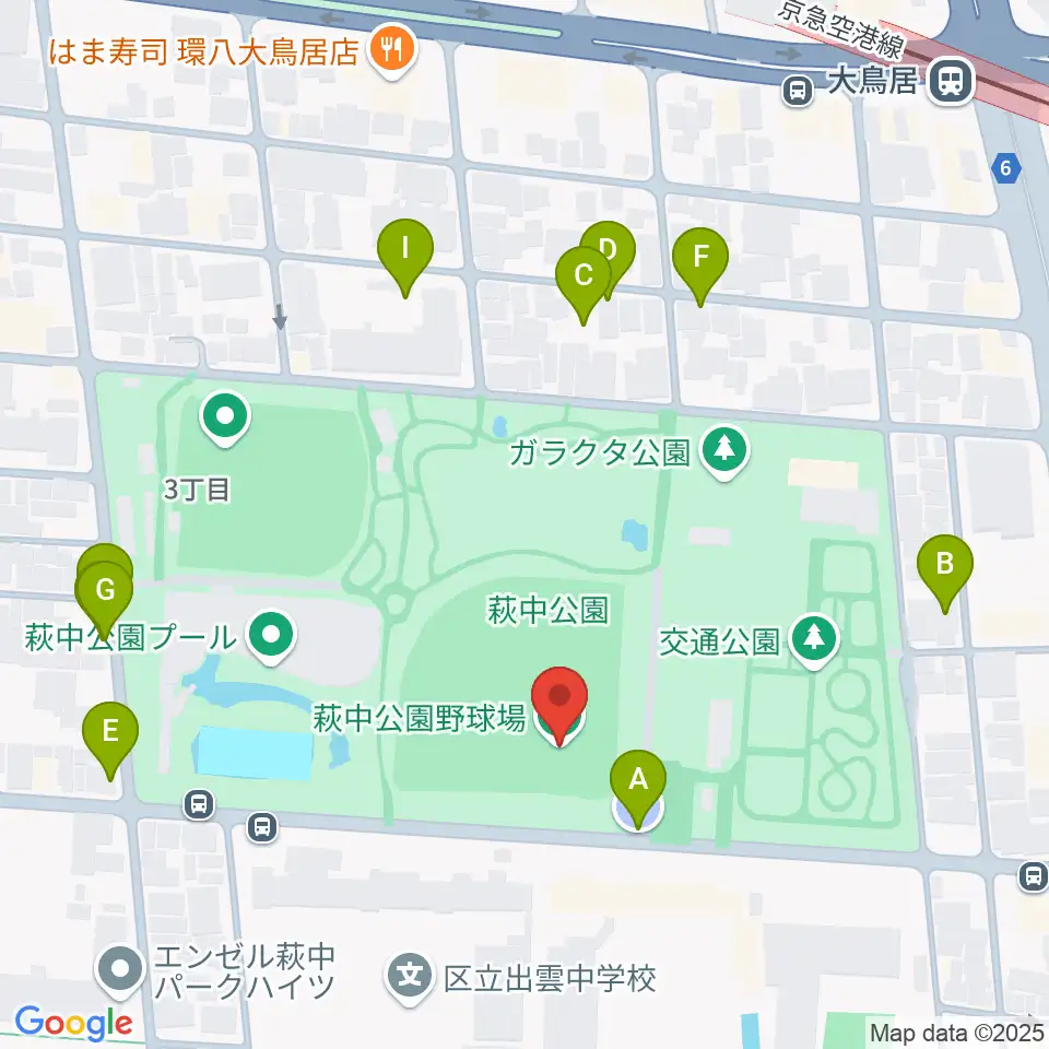 萩中公園野球場周辺の駐車場・コインパーキング一覧地図