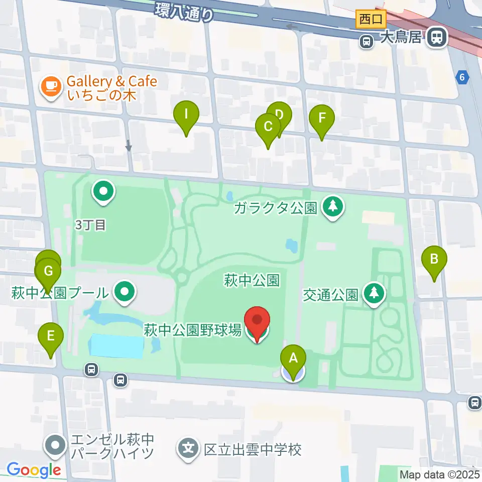 萩中公園野球場周辺の駐車場・コインパーキング一覧地図