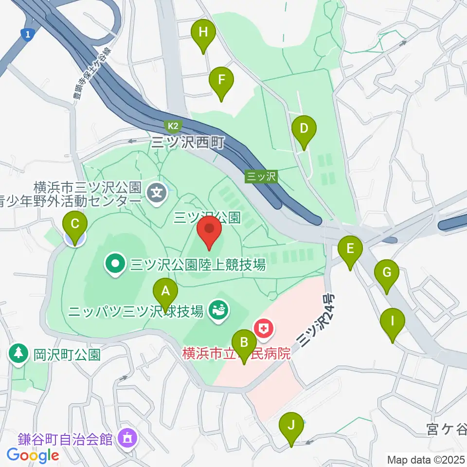 三ツ沢公園補助陸上競技場周辺の駐車場・コインパーキング一覧地図