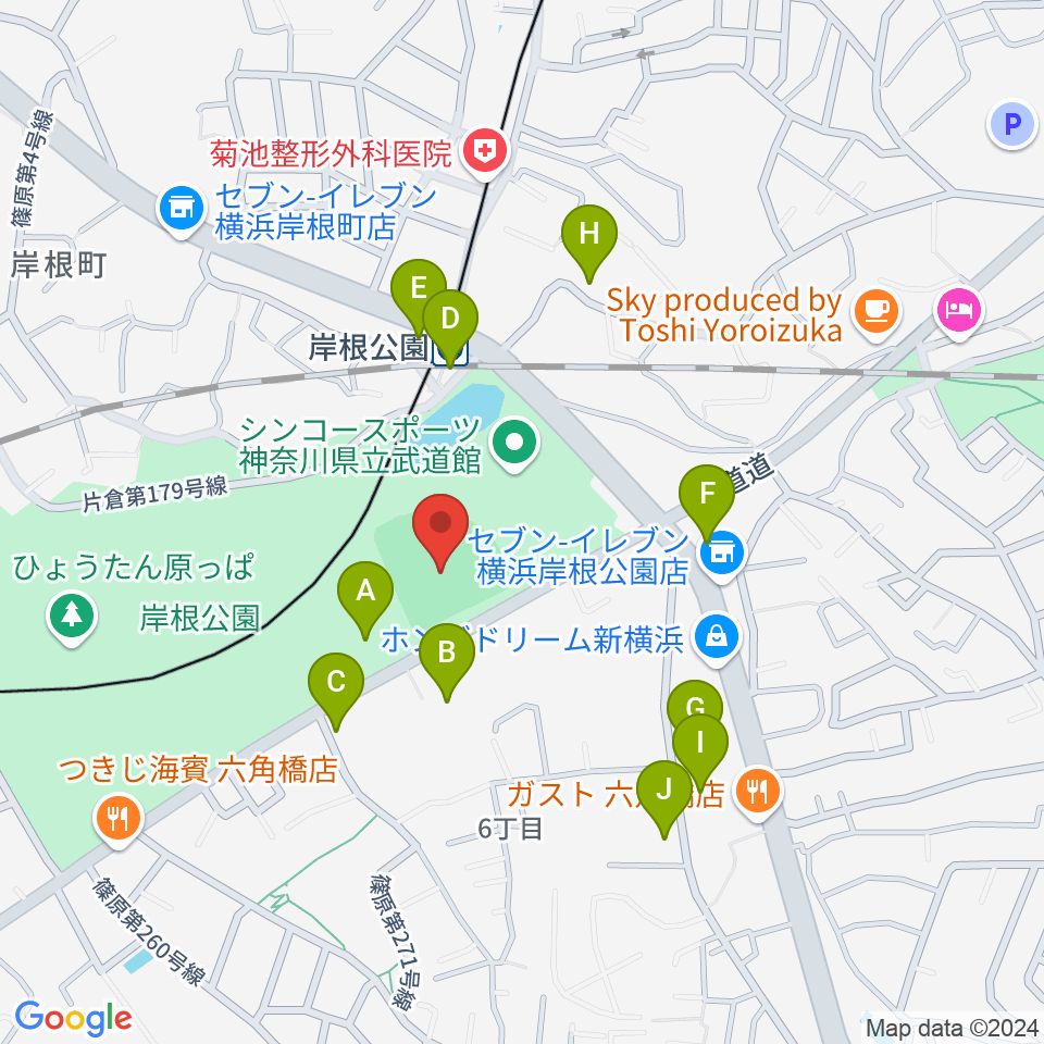 岸根公園野球場周辺の駐車場・コインパーキング一覧地図