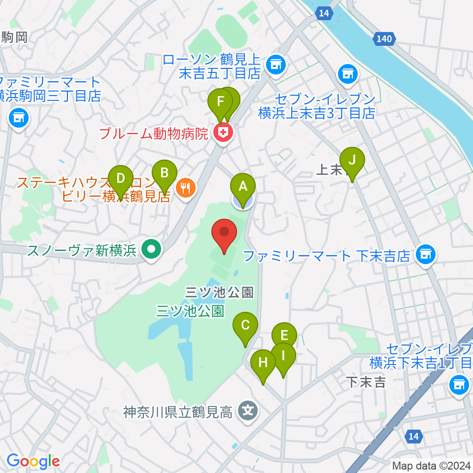 三ツ池公園軟式野球場周辺の駐車場・コインパーキング一覧地図