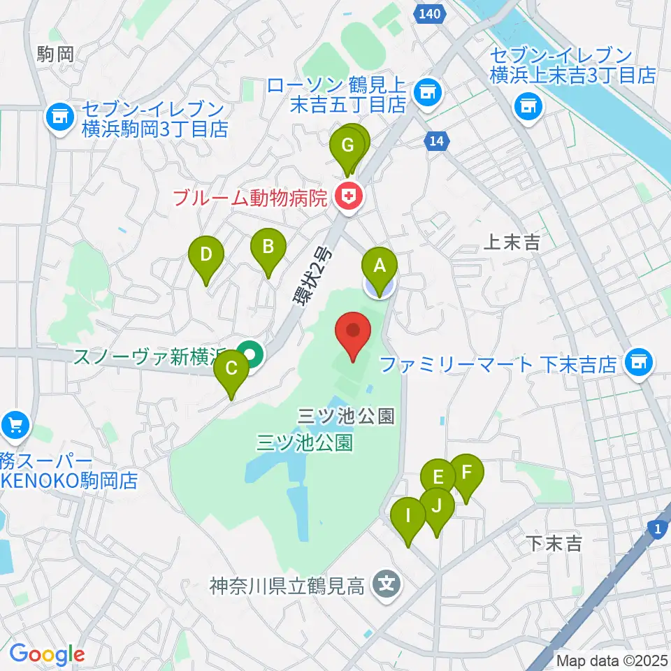 三ツ池公園軟式野球場周辺の駐車場・コインパーキング一覧地図