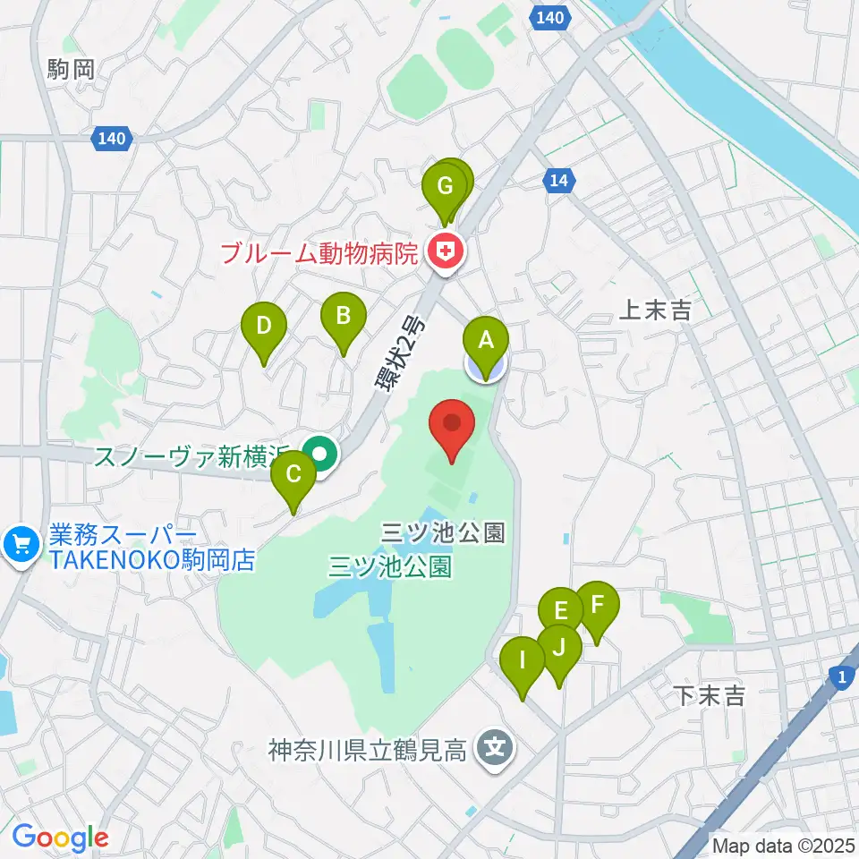 三ツ池公園軟式野球場周辺の駐車場・コインパーキング一覧地図