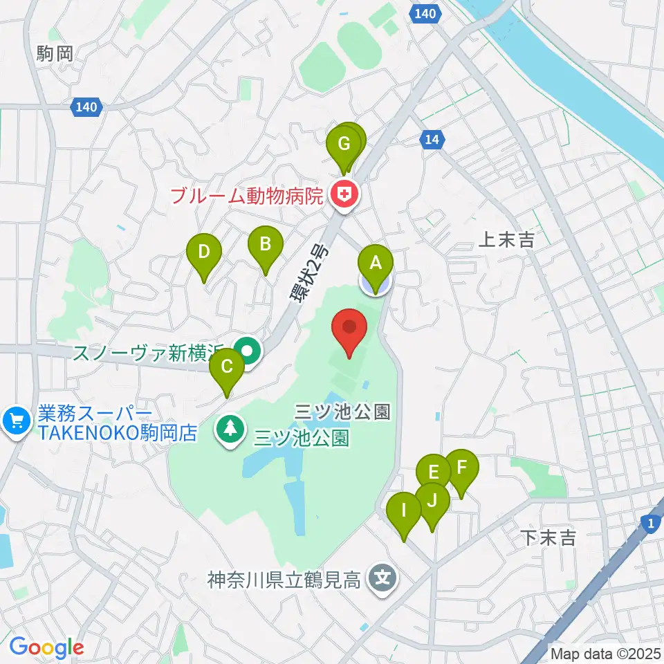 三ツ池公園軟式野球場周辺の駐車場・コインパーキング一覧地図