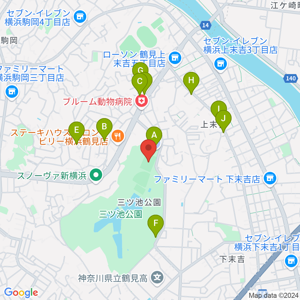 三ツ池公園多目的広場周辺の駐車場・コインパーキング一覧地図