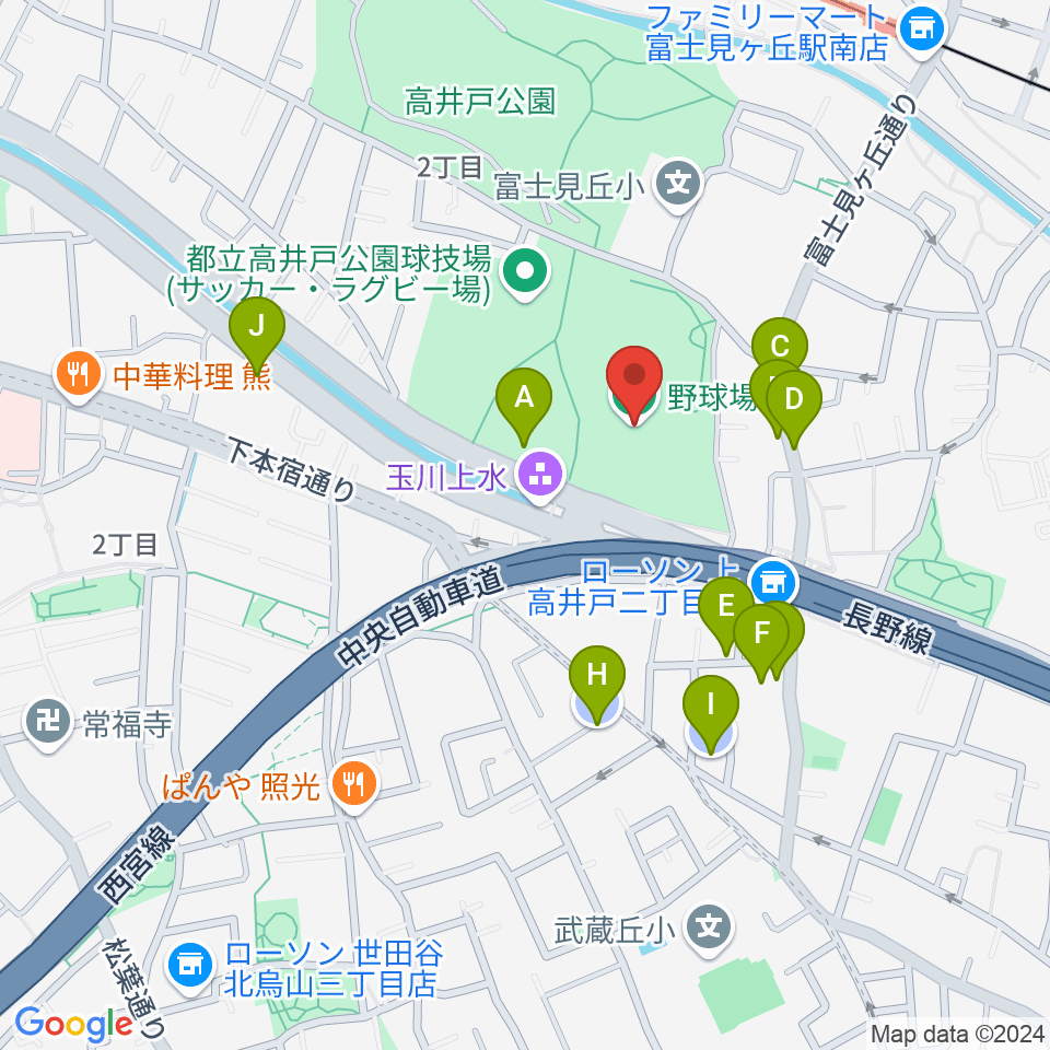 高井戸公園野球場周辺の駐車場・コインパーキング一覧地図