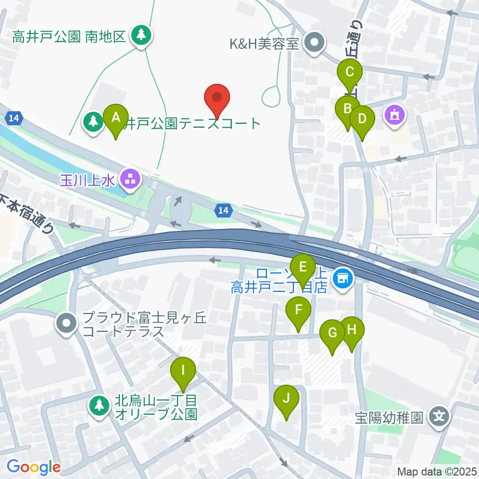 高井戸公園野球場周辺の駐車場・コインパーキング一覧地図