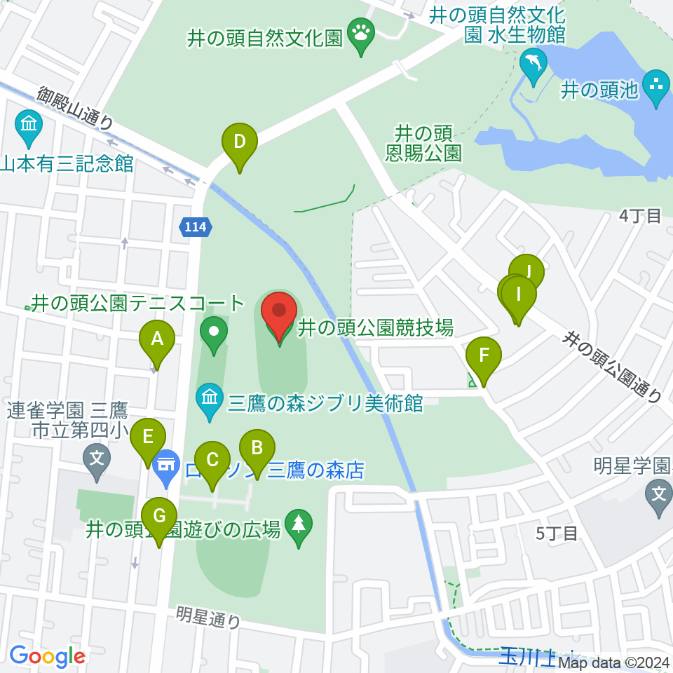 井の頭恩賜公園競技場周辺の駐車場・コインパーキング一覧地図