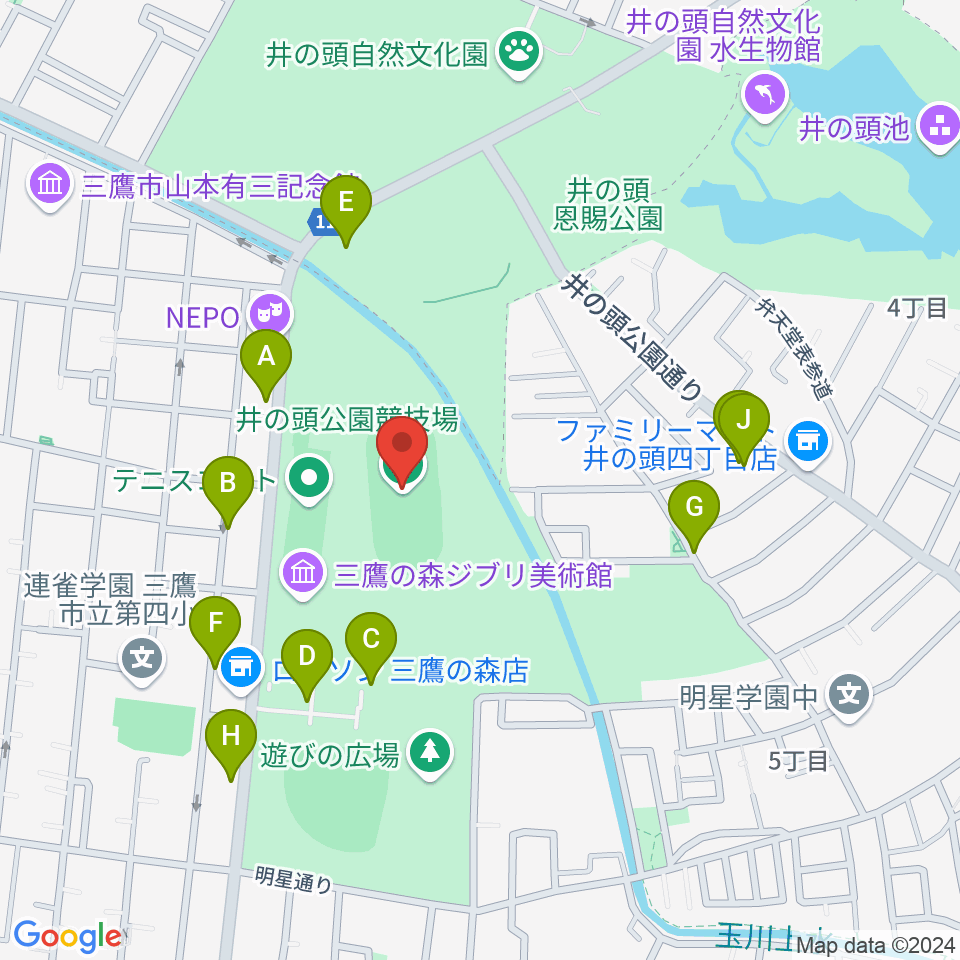 井の頭恩賜公園競技場周辺の駐車場・コインパーキング一覧地図