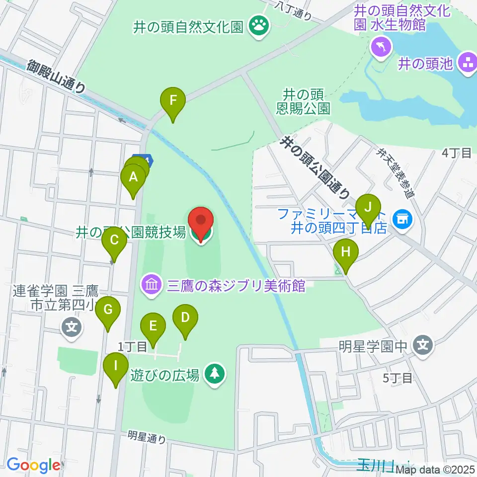 井の頭恩賜公園競技場周辺の駐車場・コインパーキング一覧地図