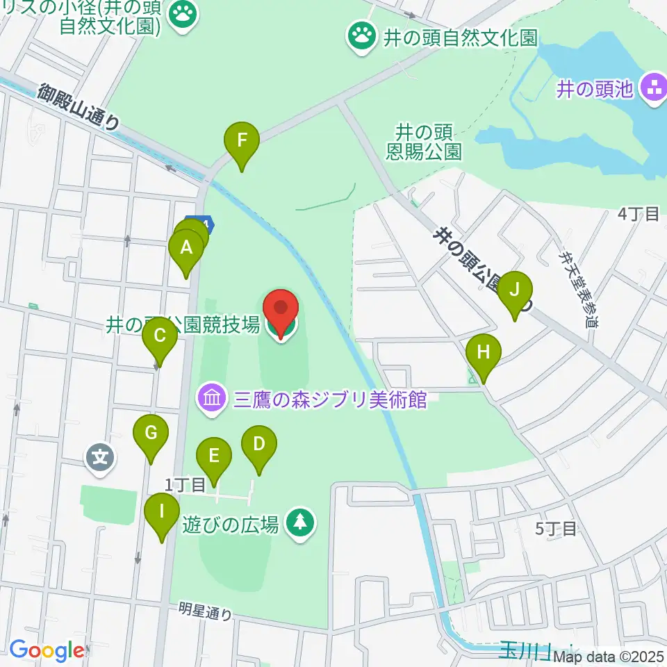 井の頭恩賜公園競技場周辺の駐車場・コインパーキング一覧地図