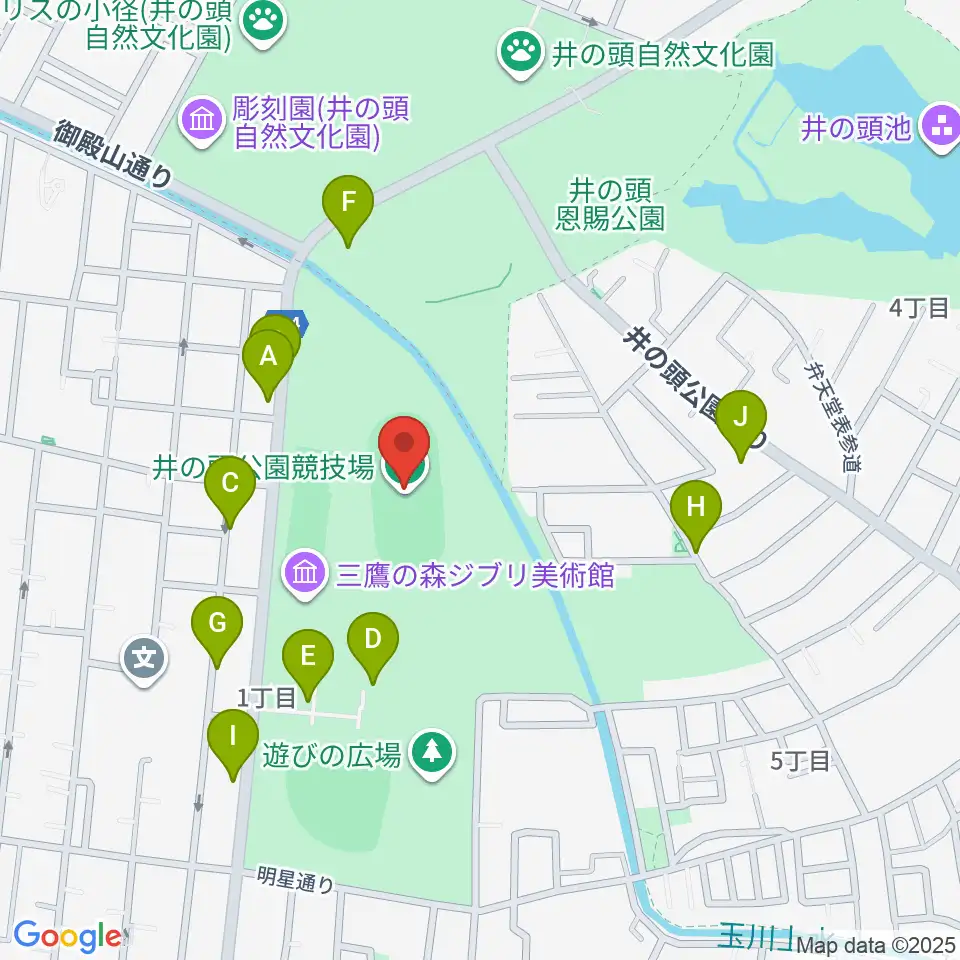 井の頭恩賜公園競技場周辺の駐車場・コインパーキング一覧地図