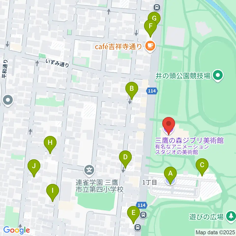 三鷹の森ジブリ美術館周辺の駐車場・コインパーキング一覧地図