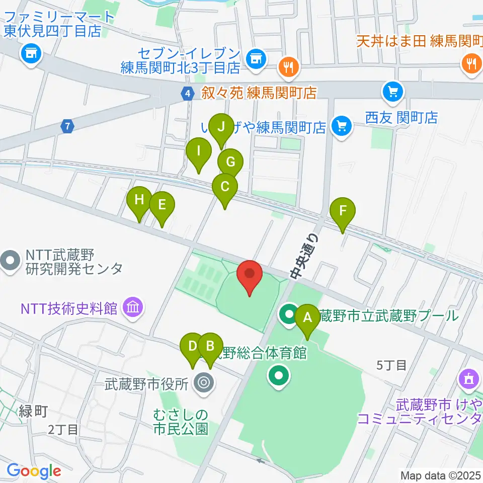 武蔵野軟式野球場周辺の駐車場・コインパーキング一覧地図