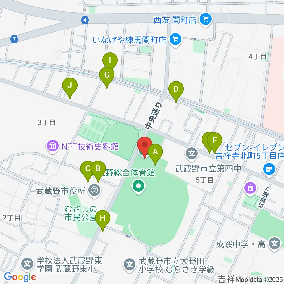 武蔵野温水プール周辺の駐車場・コインパーキング一覧地図