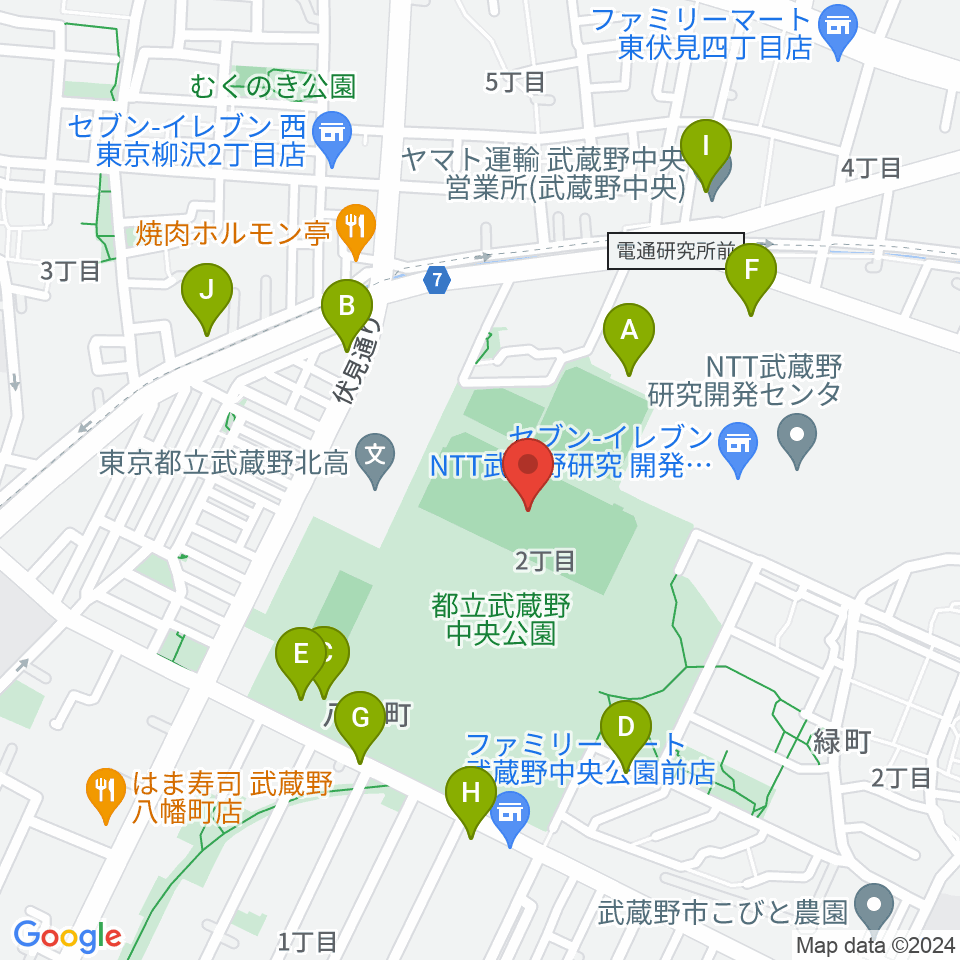武蔵野中央公園スポーツ広場周辺の駐車場・コインパーキング一覧地図