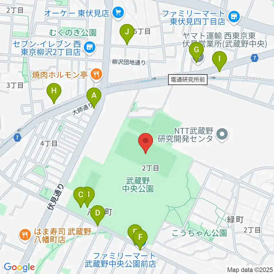 武蔵野中央公園スポーツ広場周辺の駐車場・コインパーキング一覧地図
