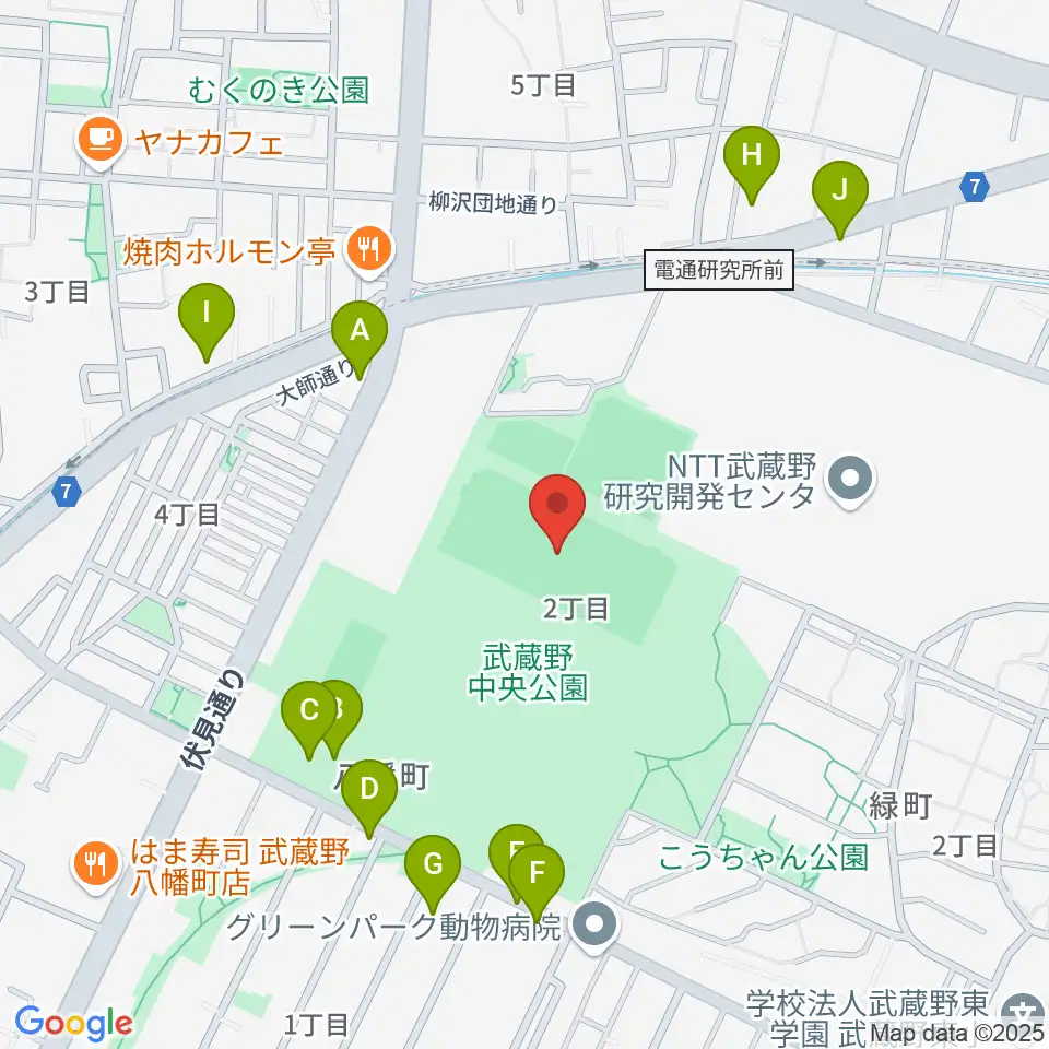 武蔵野中央公園スポーツ広場周辺の駐車場・コインパーキング一覧地図