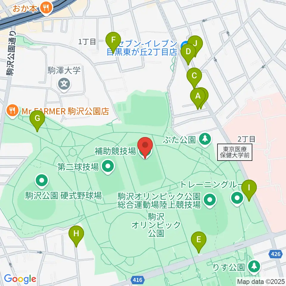 駒沢オリンピック公園補助競技場周辺の駐車場・コインパーキング一覧地図