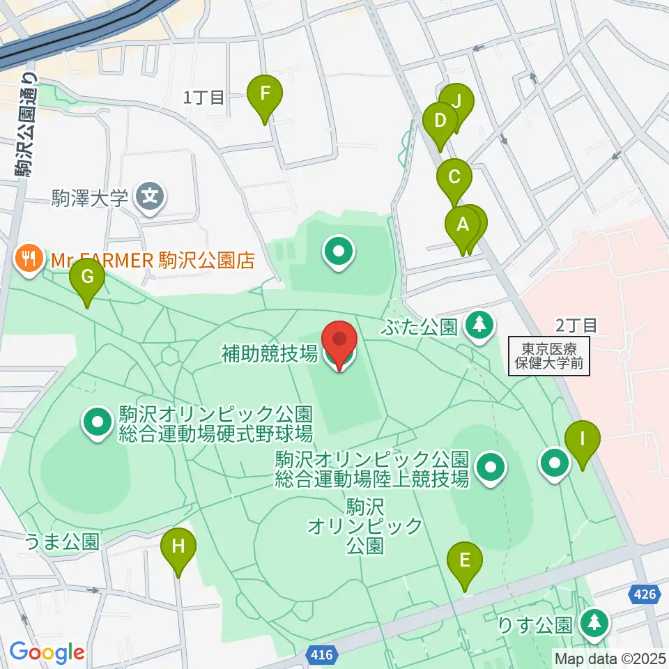 駒沢オリンピック公園補助競技場周辺の駐車場・コインパーキング一覧地図