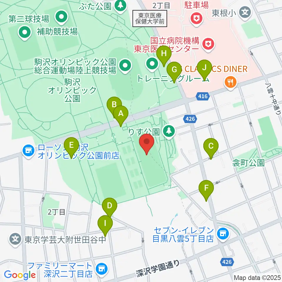 駒沢オリンピック公園軟式野球場周辺の駐車場・コインパーキング一覧地図