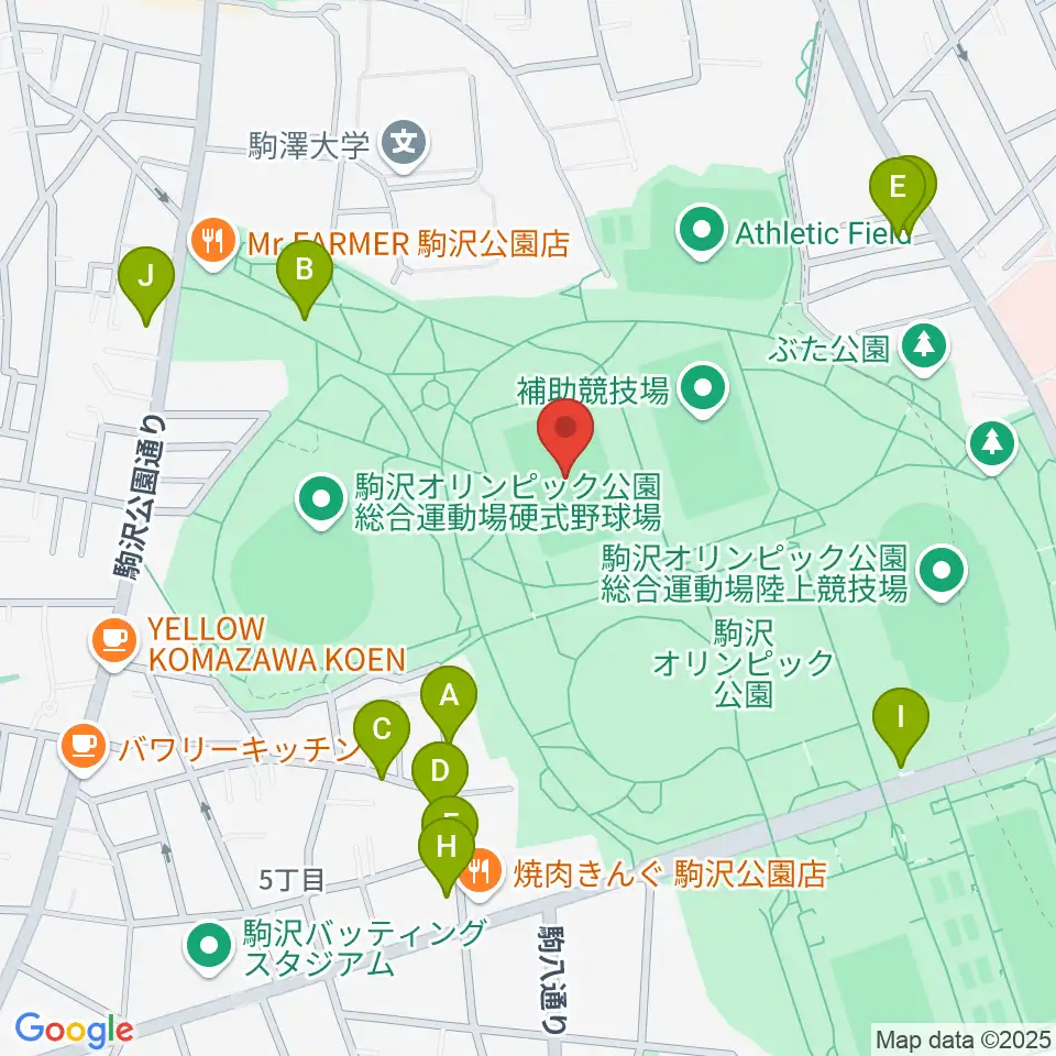 駒沢オリンピック公園第二球技場周辺の駐車場・コインパーキング一覧地図