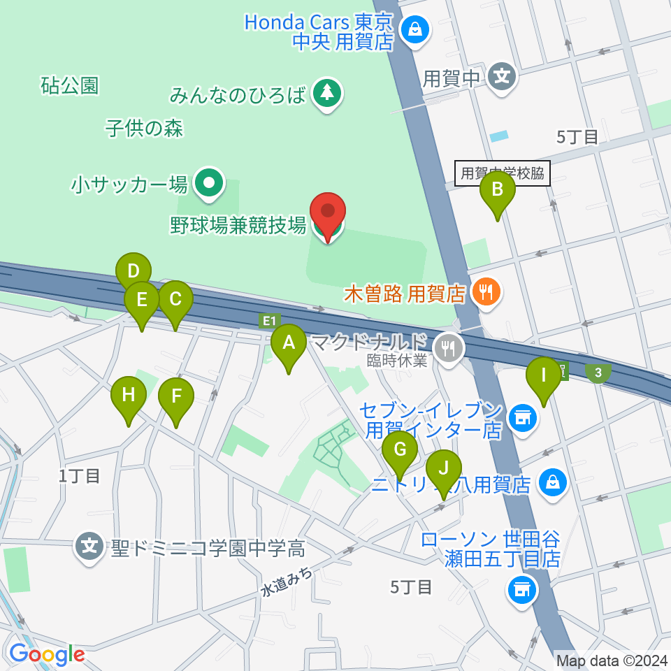 砧公園軟式野球場周辺の駐車場・コインパーキング一覧地図