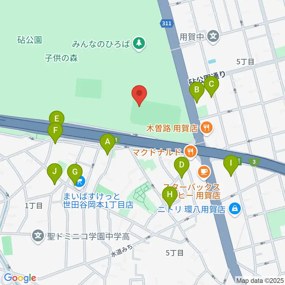 砧公園軟式野球場周辺の駐車場・コインパーキング一覧地図