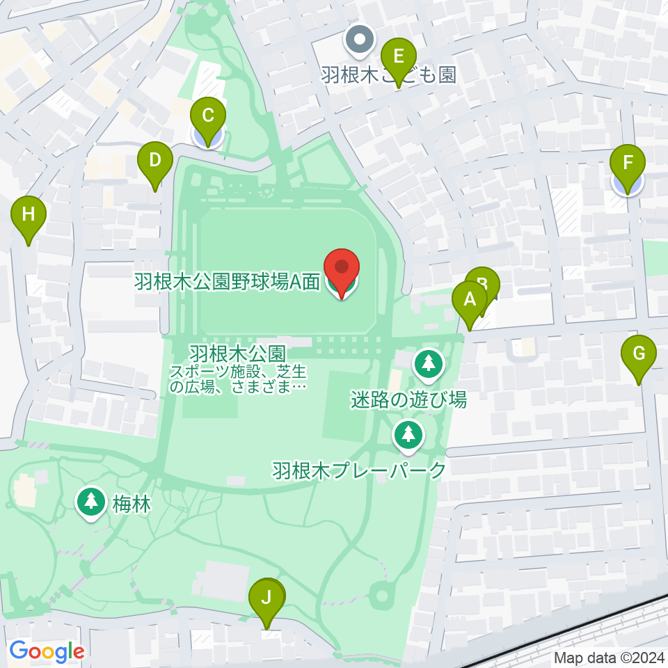 羽根木公園野球場周辺の駐車場・コインパーキング一覧地図