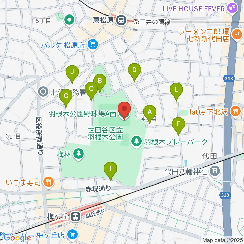羽根木公園野球場周辺の駐車場・コインパーキング一覧地図