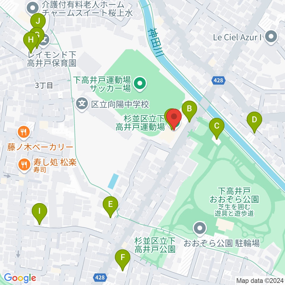 杉並区下高井戸運動場周辺の駐車場・コインパーキング一覧地図