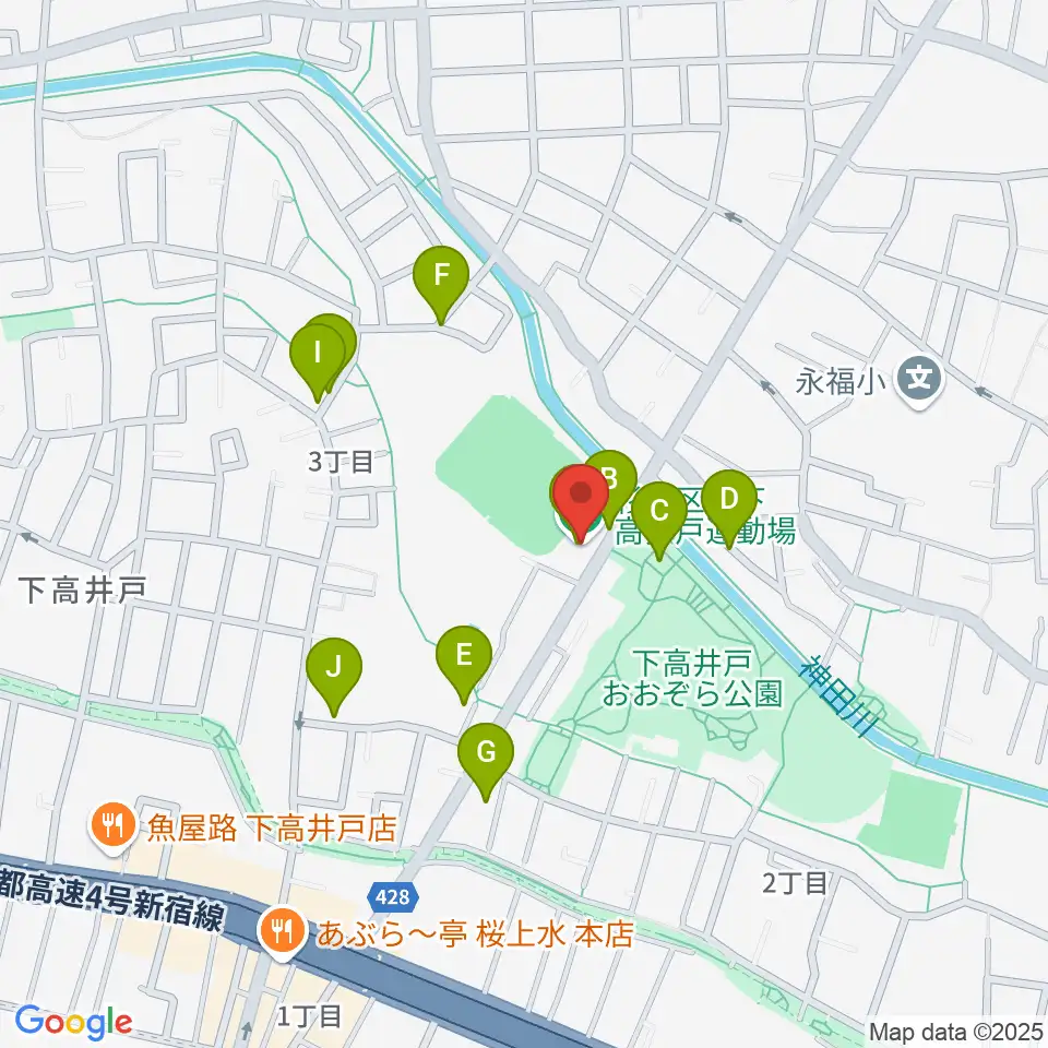 杉並区下高井戸運動場周辺の駐車場・コインパーキング一覧地図