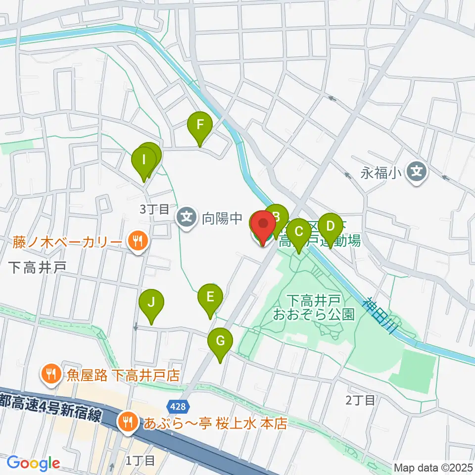 杉並区下高井戸運動場周辺の駐車場・コインパーキング一覧地図