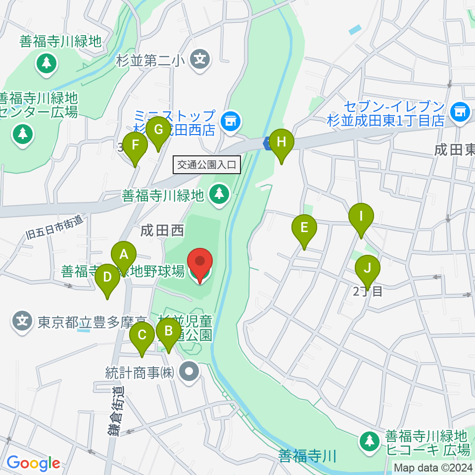 善福寺川緑地野球場周辺の駐車場・コインパーキング一覧地図