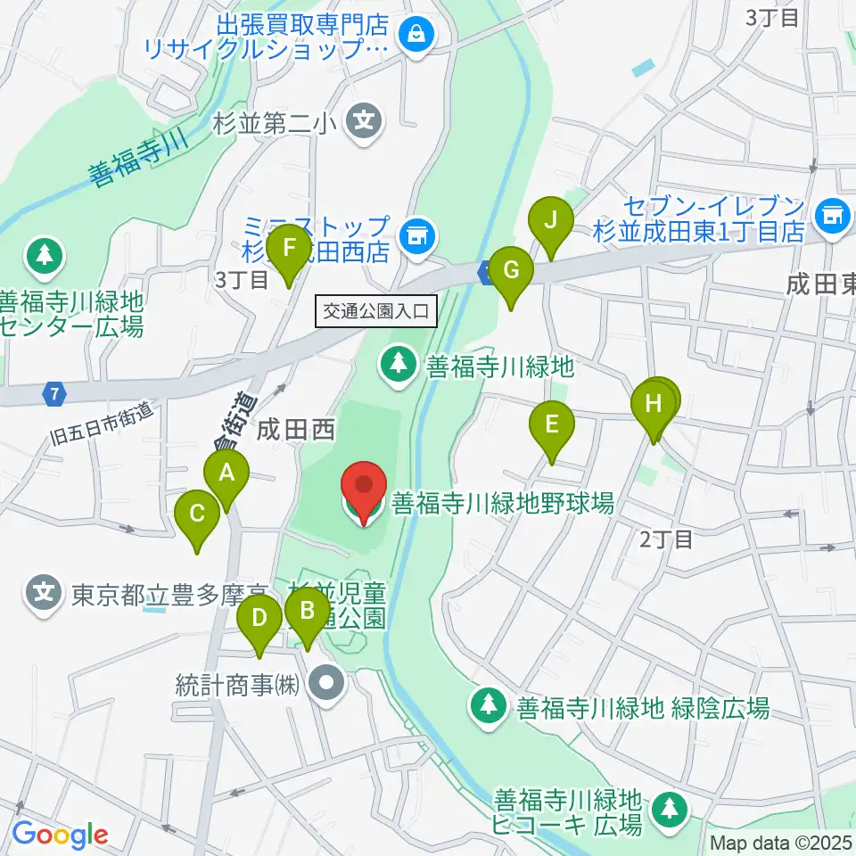 善福寺川緑地野球場周辺の駐車場・コインパーキング一覧地図