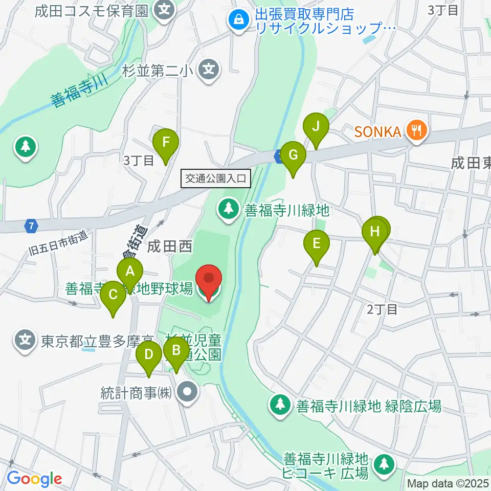 善福寺川緑地野球場周辺の駐車場・コインパーキング一覧地図