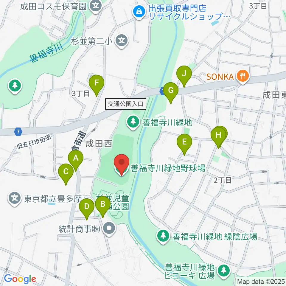 善福寺川緑地野球場周辺の駐車場・コインパーキング一覧地図