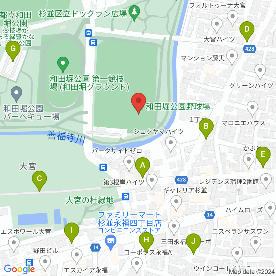 和田堀公園野球場周辺の駐車場・コインパーキング一覧地図