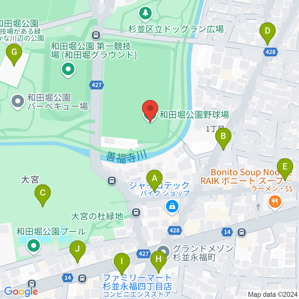 和田堀公園野球場周辺の駐車場・コインパーキング一覧地図