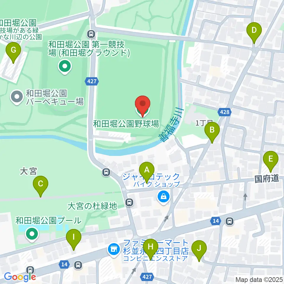 和田堀公園野球場周辺の駐車場・コインパーキング一覧地図